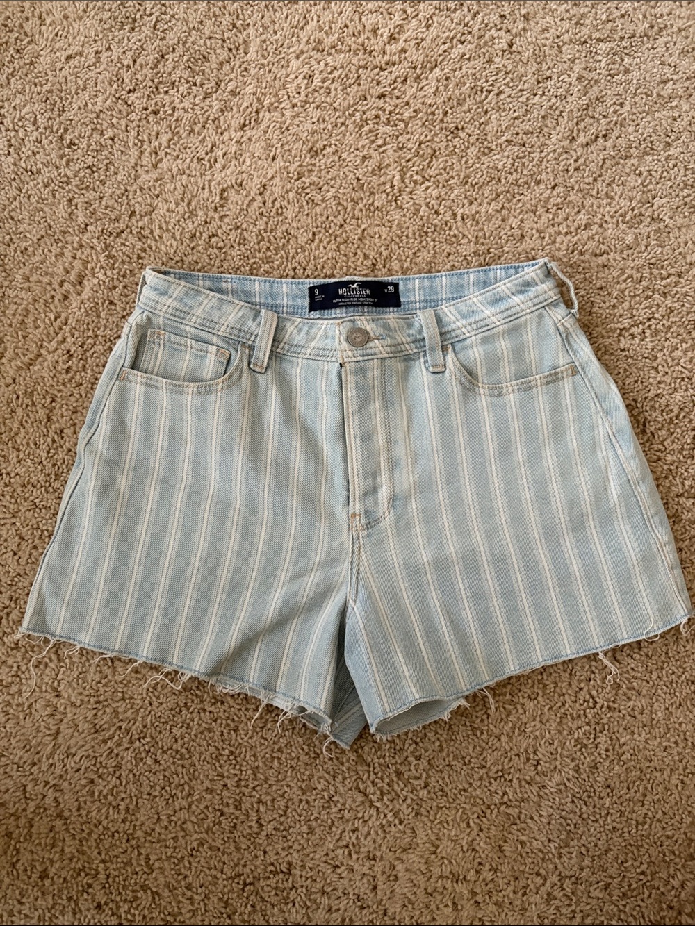 Hollister Striped High-Rise Mom Jean Shorts
